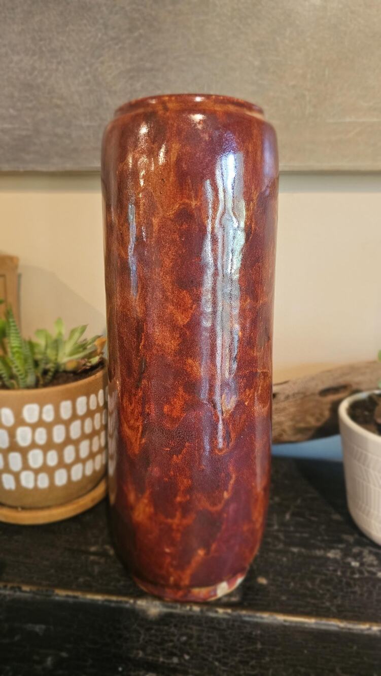 Signed 1939 Art Deco Vase In Orange and Red